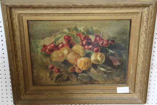 Gilt framed oil - still life (some foxing) signed & dated